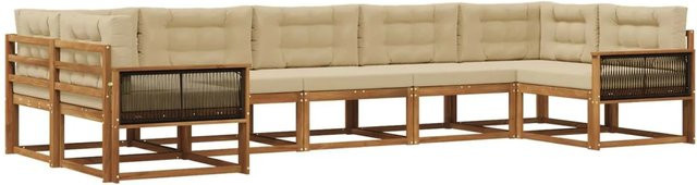 vidaXL Outdoor-Sofagarnitur in L-Form aus massivem Akazienholz mit Kissen, Farbe Natur und Beige - Bild 1