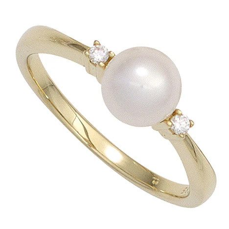 Colfem Ring 585 Gelbgold, Perle, Diamant, Brillant, Damen, Ringgröße 58 - Bild 1