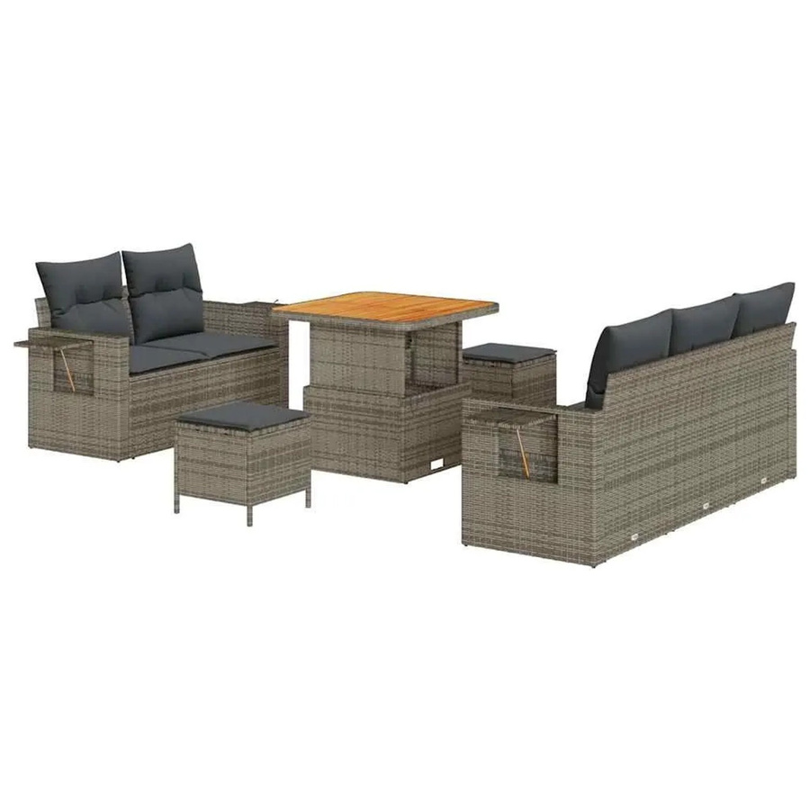 vidaXL Gartensofa-Set aus Poly-Rattan in Grau mit 8 Teilen, Kissen und integriertem Stauraum - Bild 2