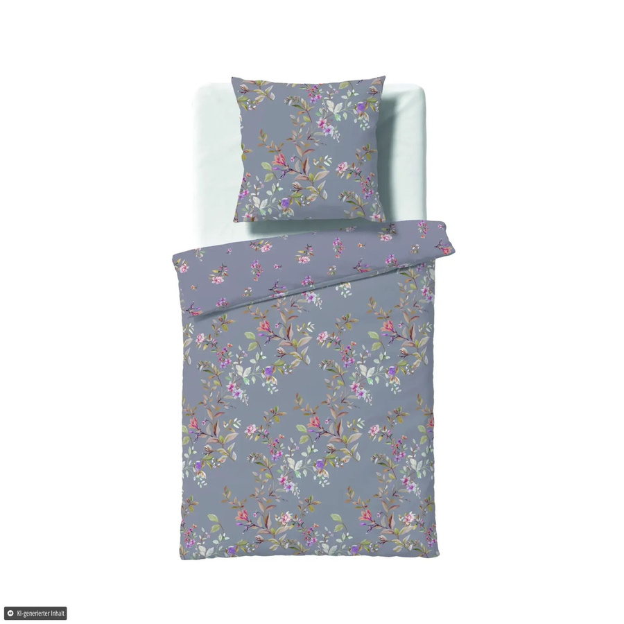 Fleuresse Mako-Satin Bettwäsche Blüten Zweige Wende Design lila beige B/H: 155 x 220 cm - Bild 1