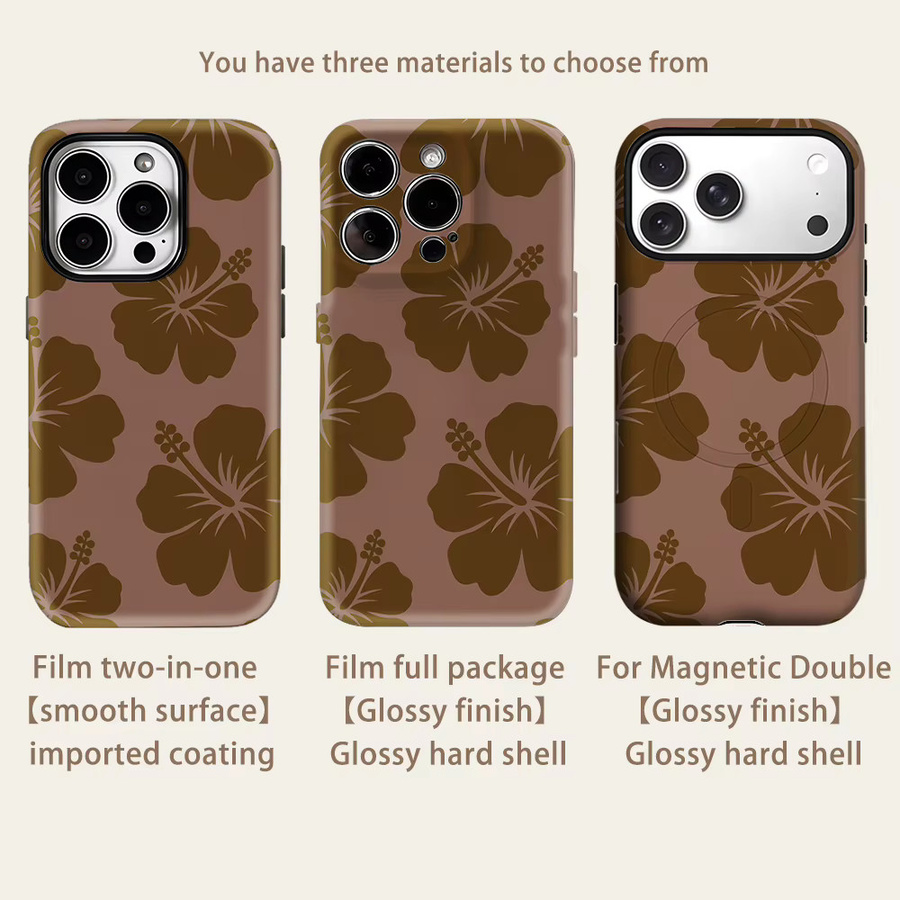Potdemiel Magnetische iPhone Hülle Brown Tone Hibiscus Double-Layer Tough Case für iPhone 17 16 15 14 13 Pro Max Plus - Bild 2