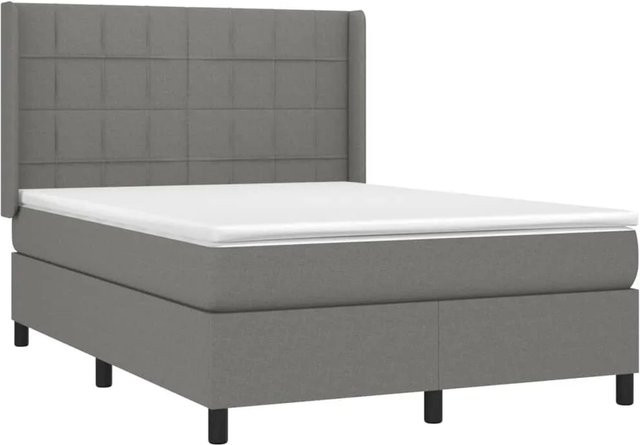 vidaXL Boxspringbett mit Matratze in Dunkelgrau, Hybridbett mit LED-Unterbettbeleuchtung und USB-Ladeport, B/T: 140 x 200 cm - Bild 1