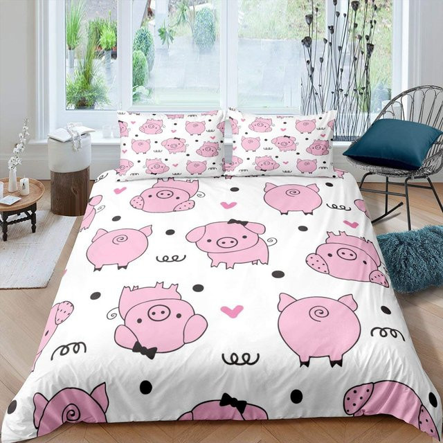 Lodestar Bettwäsche-Set mit Schwein-Motiv für Kinder, 3-teilig, Weiß, B/H: 140 x 200 cm - Bild 1