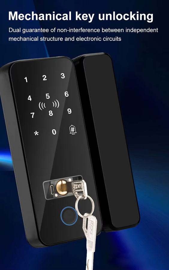 LUCKING DOOR Biometrisches Glastür-Fingerabdruckschloss in Schwarz mit Tuya App-Unterstützung, Bluetooth, IC RFID und Fernbedienung zur Entriegelung - Bild 3