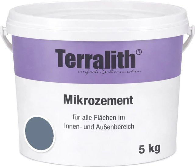 Terralith Mikrozement Fix & Fertig LFW0382 Wasserbasiert in Blau und Grau, 5 kg für 3,5 qm, Körnung 0-2 mm - Bild 1