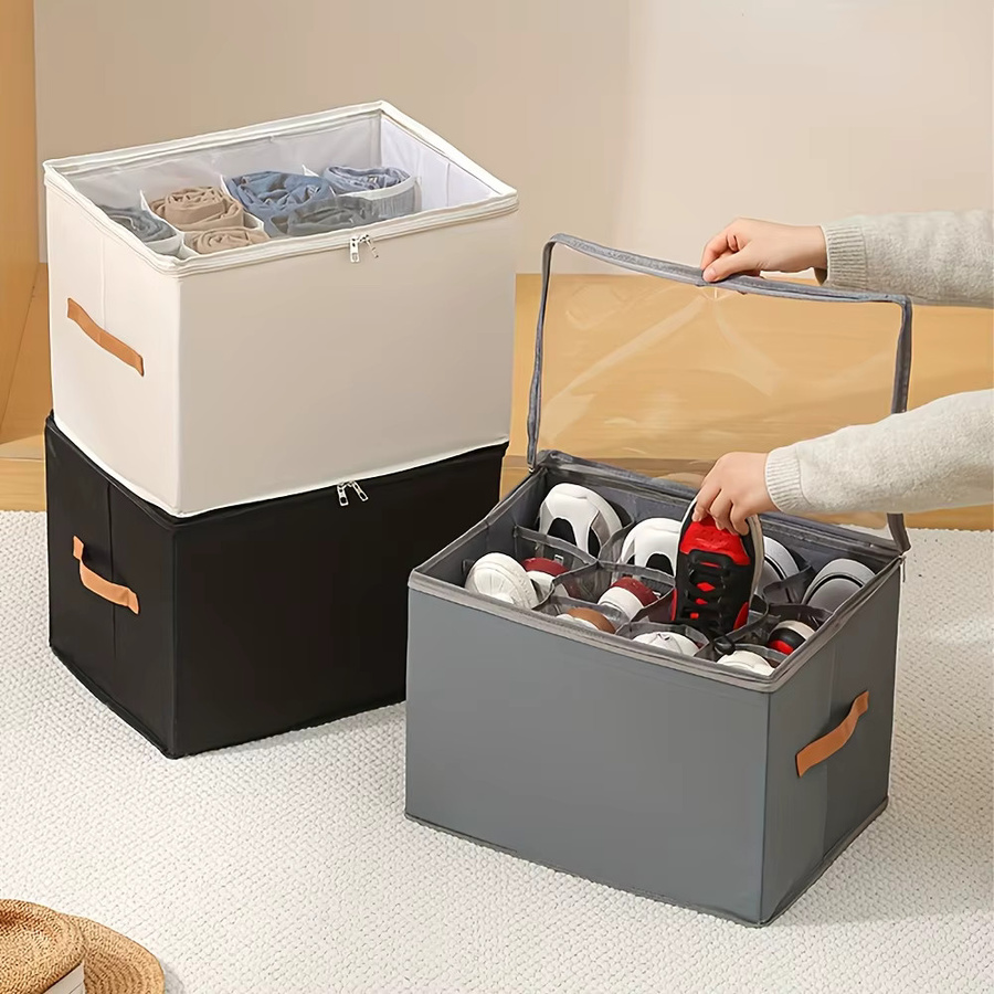 YOCITY 2-teiliger Schuhorganizer aus Oxford-Stoff in Schwarz mit 12 Fächern, faltbare Aufbewahrungsbox mit Deckel für Sneaker und Hausschuhe, staubdicht - Bild 2