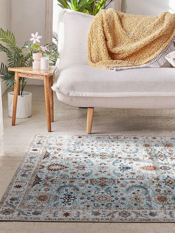 Waschbarer Teppich von IKAMA in Grau und Blau, modern gestreift, B/B: 120 x 80 cm - Bild 3