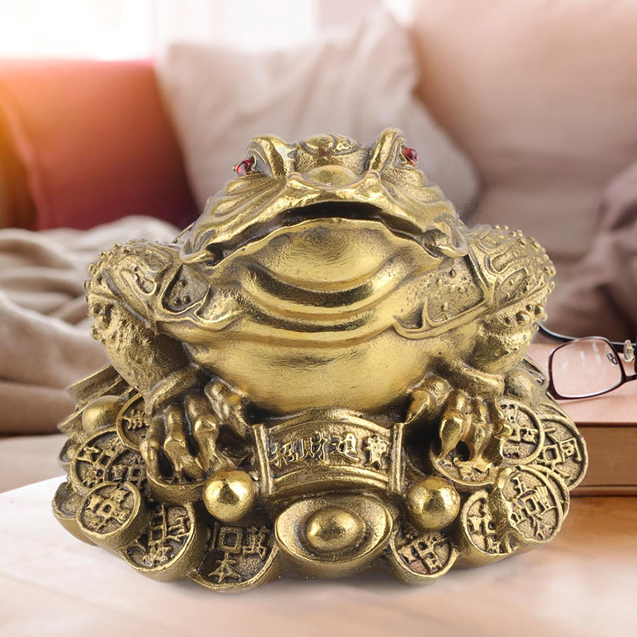 Shoemst Glücksbringer Dreibeinige Kröte aus Messing in Gold im chinesischen antiken Stil als Tischdekoration - Bild 4