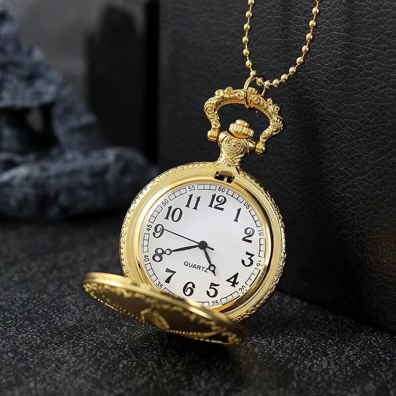 DIJANES Taschenuhr Halskette Anhänger, Ahornblatt, Quarz, Gold, Unisex - Bild 2