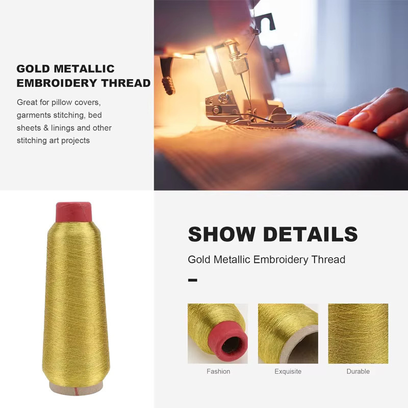 Metallic Stickgarn für Nähmaschinen und Kreuzstich, 3200 m pro Rolle, Farben: Silber und Gold - Bild 2