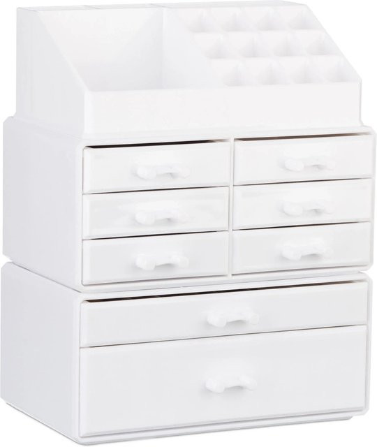 Relaxdays Make Up Organizer aus Acryl mit 8 Schubladen in Weiß, B/T/H: 30 x 24 x 14 cm - Bild 1