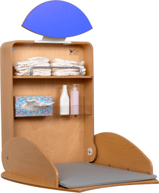 timkid Wandwickeltisch Owo 2.0 in Buche und Dunkelblau, B/T/H: 75,8 x 88,0 x 103,7 cm - Bild 1