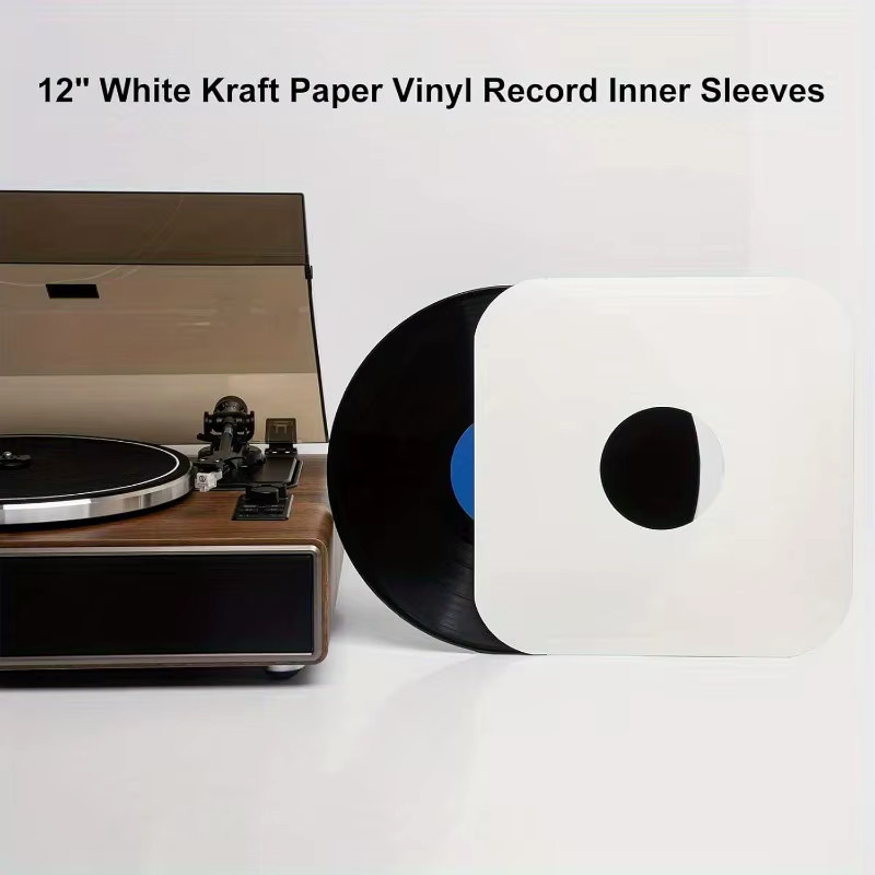 Weiße LP-Innenhüllen aus Kraftpapier für 12-Zoll-Vinylschallplatten mit runden Ecken und Mittelloch - Bild 3