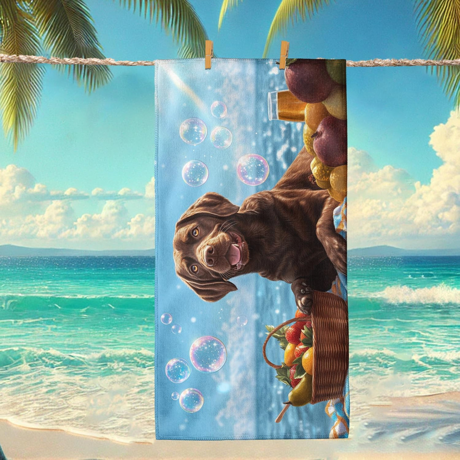 Strandtuch Chocolate Lab mit Früchten und Blasen, sandfrei und schnelltrocknend, Multicolor, B: 30 cm, H: 60 cm - Bild 2