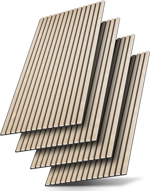 Juskys Wandpaneele Akustik 4er Set in Eiche Natur Hell mit Echtholzfurnier, B: 60 cm, H: 120 cm - Bild 1