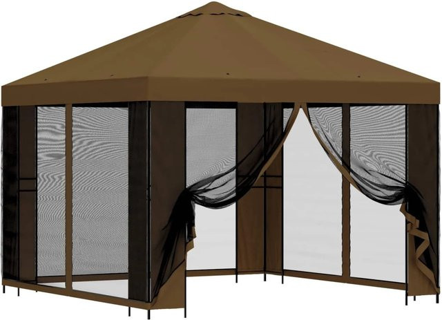 vidaXL Garten Pavillon mit Seitenwänden aus Polyester und Stahl in Taupe, B/T: 300 x 300 cm, Höhe: 276,5 cm - Bild 1