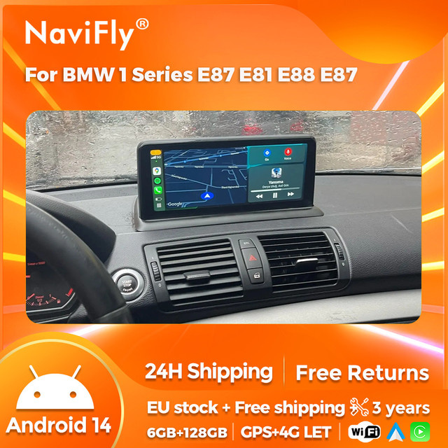 Navifly Android 14 Autoradio für BMW 1er E87 E81 E88 mit 4G WiFi, Wireless CarPlay und Multimedia-System in Schwarz - Bild 1