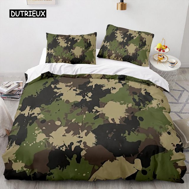 Camouflage Bettwäsche Set Binchi Outdoor Product in Grün mit abstraktem Dschungel-Design aus Mikrofaser, B/H: 180 x 210 cm - Bild 1