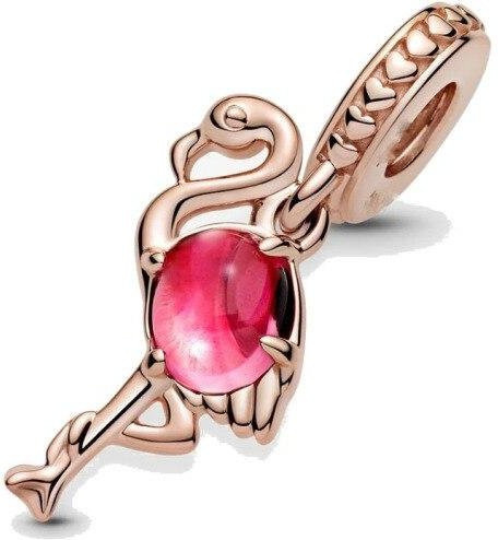 Charms Armband, Roségold, Murano Glas Flamingo, Perle, Damen - Bild 1