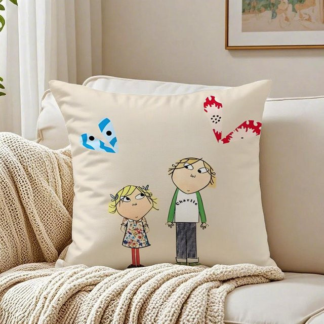 Charlie und Lola Anime Kissenbezug aus Polyester in Beige, B/T/H: 30 x 30 x 1 cm - Bild 1