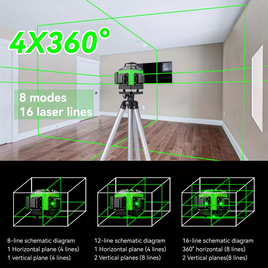 Betuyoo 16-Linien 4D Laser-Nivelliergerät mit grünem Laser, selbstnivellierend, 360 Grad, wiederaufladbar - Bild 4