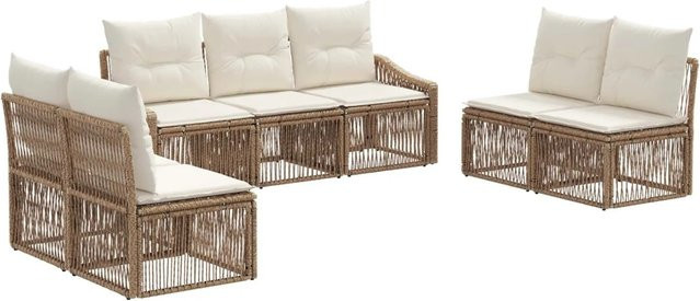 7-teiliges vidaXL Gartensofa-Set in Beige aus Poly-Rattan mit Polsterung und Kissen - Bild 1