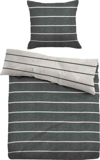 Tom Tailor Bettwäsche aus Flanell mit Grafikmuster in Schwarz und Grau, B/H: 135 x 200 cm mit 80 x 80 cm Kissenbezug - Bild 1