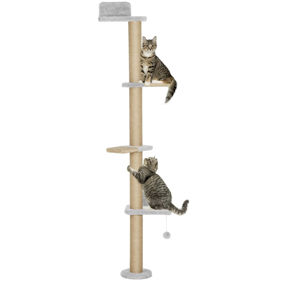 Svintora Katzenbaum 5-stufiger Katzenturm mit Sisal-Kratzflächen, Katzenbett, Liegeflächen und hängendem Ballspielzeug in modernem Design - Bild 2