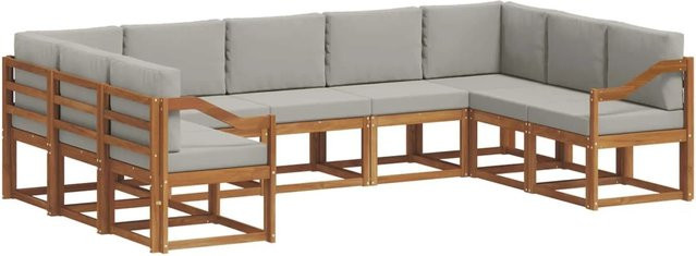 vidaXL Outdoor-Sofagarnitur 9-teilig in U-Form aus Akazienholz mit Kissen in Hellgrau - Bild 1
