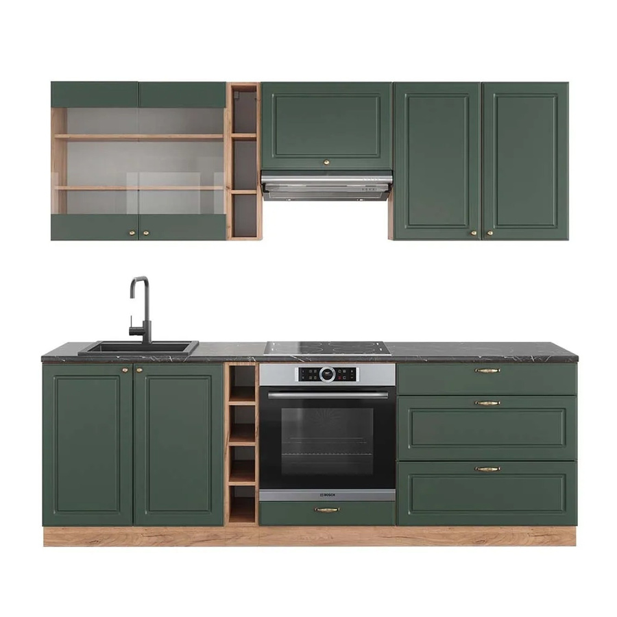 Vicco Fame-Line Küchenzeile Landhausstil in Grün, Gold und Anthrazit mit Eiche-Optik, B: 235 cm - Bild 2