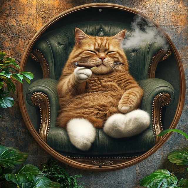 HELLOYOUNG Vintage-Katze mit Kranzschild 2D-Wandkunst aus Metall, Mehrfarbig, Durchmesser: 20 cm - Bild 1