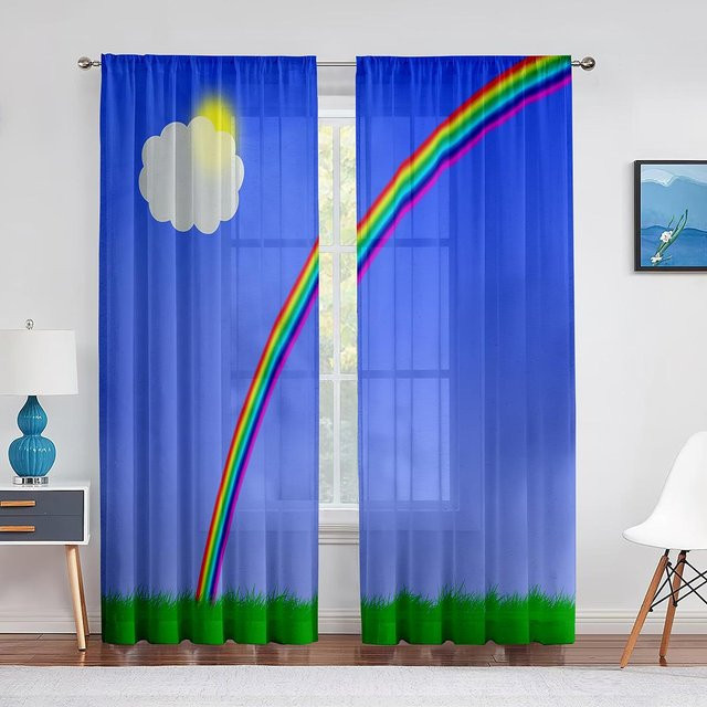 Regenbogen-Fantasie Transparenter Tüll-Vorhang Chiffon in Multicolor mit Ösen B: 250 cm, H: 250 cm - Bild 1