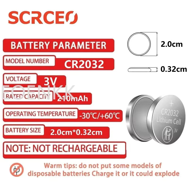 SCRCEO CR2032 3V Lithium-Batterie Knopfzellen Set, 50 Stück, Silber - Bild 2