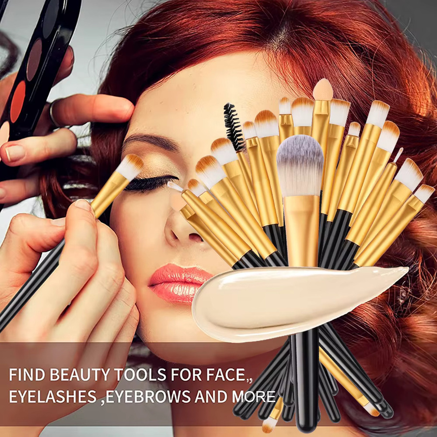 RUNTOIN Make-up Pinsel Set, 20-teilig, mit 2 Blender-Schwämmen - Bild 3