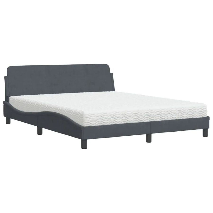 vidaXL Bett mit Matratze aus Samt und Schaumstoff in Grau, B/T/H: 160 x 200 x 17 cm - Bild 2