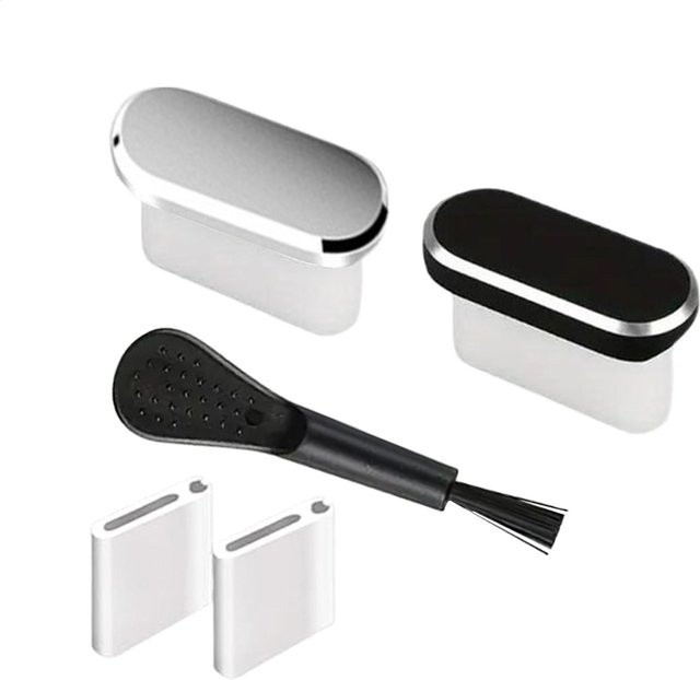 2er-Set USB Typ-C Staubschutzstecker in Silber mit Bürsten zum Schutz deines Anschlusses für Handy und Tablet - Bild 1