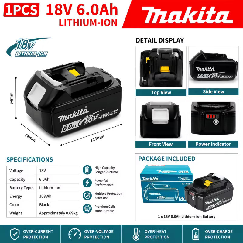 Makita Li-Ion Akku BL1860 6Ah für 18V Elektrowerkzeuge in Schwarz - Bild 2