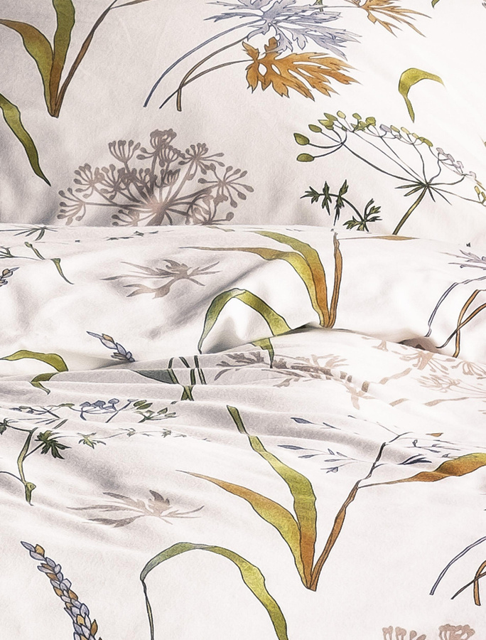 Irisette Feinbiber Bettwäsche mit Kissenbezug Gräser und Wiesenblumen Creme Beige Weiß B/H: 135 x 200 cm, Kissen: 80 x 80 cm - Bild 1