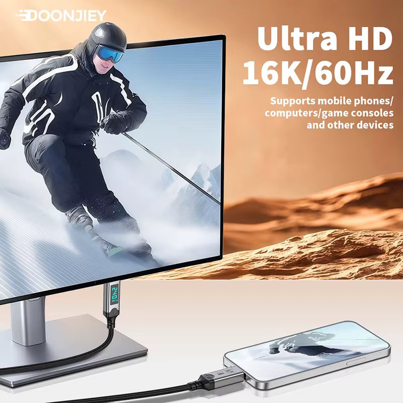 DOONJIEY USB 5.0 Datenkabel Thunderbolt 5 mit LED-Anzeige, Typ C, 240W PD Schnellladen, 80 Gbit/s, Schwarz - Bild 5