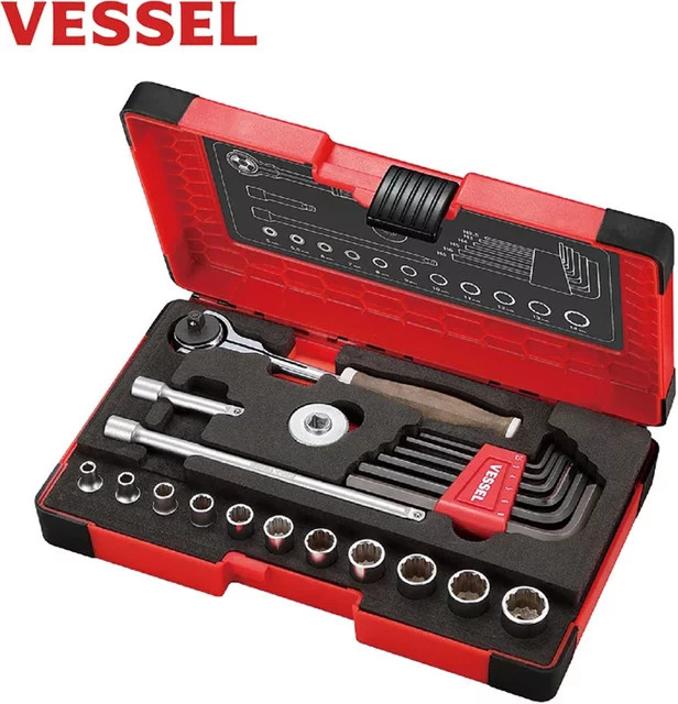 VESSEL Dreh-Ratschen-Steckschlüssel-Set mit japanischer Holzkomposition in Weiß oder Schwarz, 3/8 Zoll und 1/4 Zoll - Bild 1
