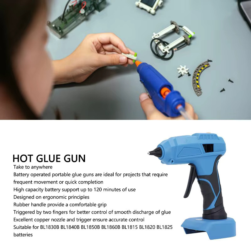Akku-Heißklebepistolen-Set mit 7 mm Klebestiften, kompatibel mit 20 V Lithium-Akkus von Milwaukee, Makita und DeWalt - Bild 5
