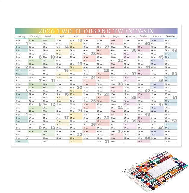 Wandkalender 2026 Monatsplaner als Poster mit Aufklebern für Zuhause, Büro und Schule - Bild 1
