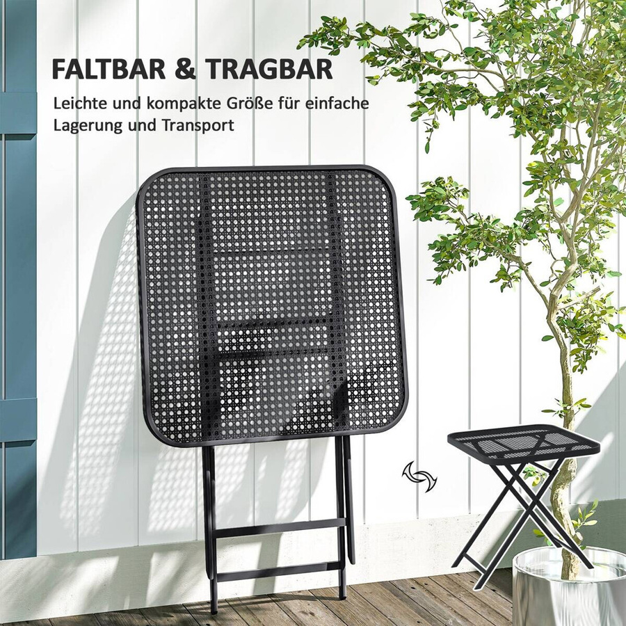 Outsunny Gartentisch klappbar aus Stahl in Schwarz, wetterfester Esstisch für Garten und Terrasse mit Ausschnitt-Design, B/T/H: 70 x 70 x 72 cm - Bild 4