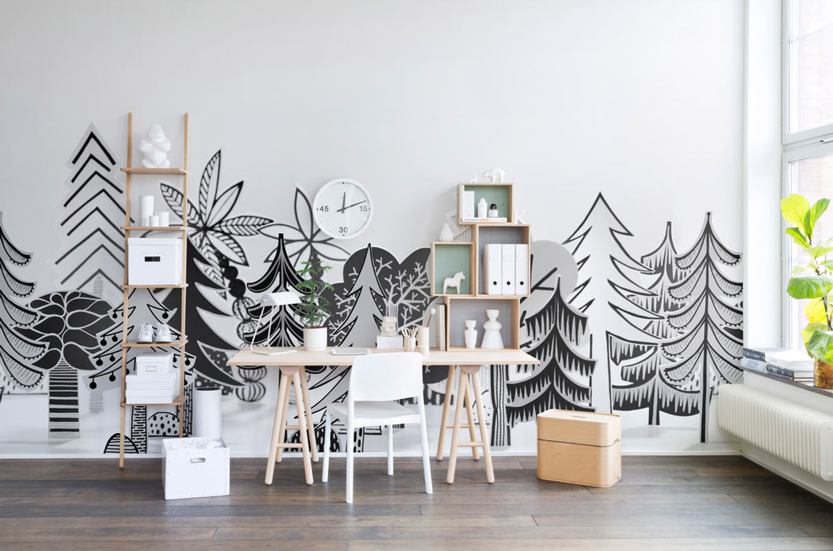 Rebel Walls Mural Nordic Valley Wandtattoo im skandinavischen Design in Schwarz und Weiß - Bild 4