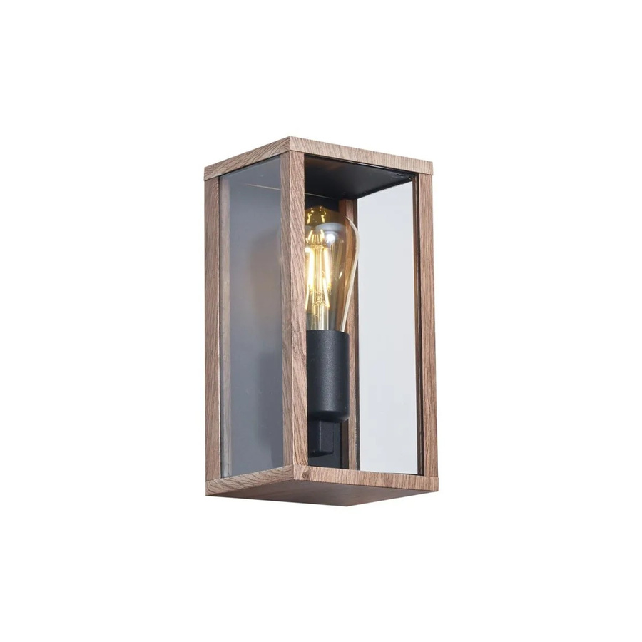 QAZQA Industrielle Wandleuchte Charlois in Holzoptik Braun, IP44 Außenleuchte für Fassade und Terrasse, Breite: 26 cm - Bild 2