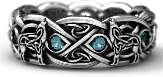 Wucifang Jewelry Ring, 925 Silber, Wolf, Zirkonia, Damen, Vintage - Bild 1