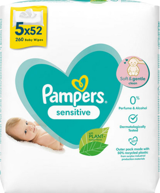 Pampers Feuchttücher Sensitive, 5 x 52 Stück - Bild 1