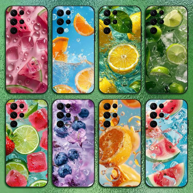 Sommerfrucht Anime Handyhülle für Samsung Galaxy S21 S22 S23 S24 S25 FE Plus in Schwarz und Multicolour Softshell - Bild 1