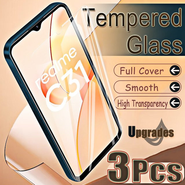 3er-Set gehärtetes Glas für Realme C31, 9H Schutzfolie mit Fingerabdruck-Entsperrung, transparent, Vollabdeckung - Bild 1