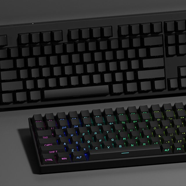 Schwarze OEM-Profil PBT Tastenkappen im minimalistischen Design mit seitlicher Beschriftung, Double-Shot und transparenten Buchstaben für mechanische MX-Tastaturen - Bild 1